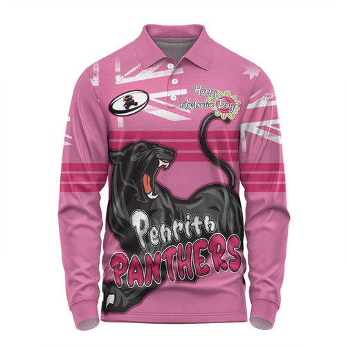 Penrith Panthers Long Sleeve Polo Shirt - Happy Australia Day We Are One And Free V2