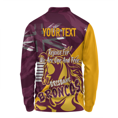 Brisbane Broncos Long Sleeve Polo Shirt - Happy Australia Day We Are One And Free V2