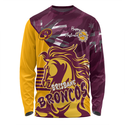 Brisbane Broncos Long Sleeve T-shirt - Happy Australia Day We Are One And Free V2