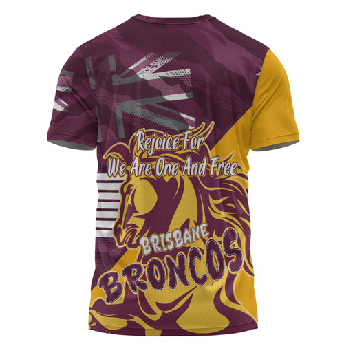 Brisbane Broncos T-Shirt - Happy Australia Day We Are One And Free V2 Brisbane Broncos T-Shirt - Happy Australia Day We Are One And Free V2