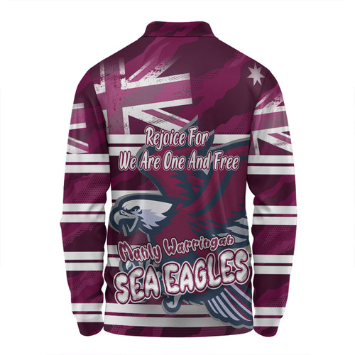 Manly Warringah Sea Eagles Long Sleeve Polo Shirt - Happy Australia Day We Are One And Free Manly Warringah Sea Eagles Long Sleeve Polo Shirt - Happy Australia Day We Are One And Free