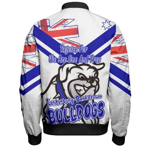 Canterbury-Bankstown Bulldogs Bomber Jacket - Happy Australia Day We Are One And Free V2 Canterbury-Bankstown Bulldogs Bomber Jacket - Happy Australia Day We Are One And Free V2
