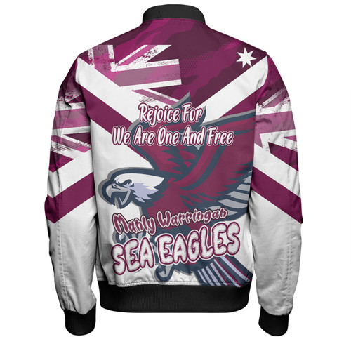 Manly Warringah Sea Eagles Bomber Jacket - Happy Australia Day We Are One And Free V2 Manly Warringah Sea Eagles Bomber Jacket - Happy Australia Day We Are One And Free V2