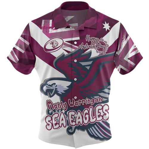 Manly Warringah Sea Eagles Hawaiian Shirt - Happy Australia Day We Are One And Free V2