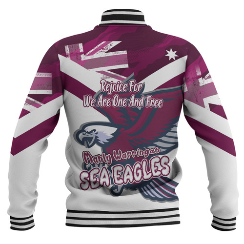 Manly Warringah Sea Eagles Baseball Jacket - Happy Australia Day We Are One And Free V2 Manly Warringah Sea Eagles Baseball Jacket - Happy Australia Day We Are One And Free V2