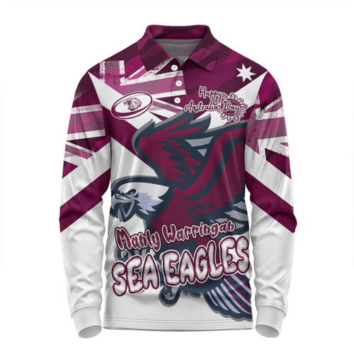 Manly Warringah Sea Eagles Long Sleeve Polo Shirt - Happy Australia Day We Are One And Free V2