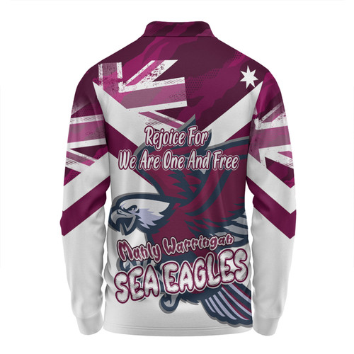 Manly Warringah Sea Eagles Long Sleeve Polo Shirt - Happy Australia Day We Are One And Free V2 Manly Warringah Sea Eagles Long Sleeve Polo Shirt - Happy Australia Day We Are One And Free V2