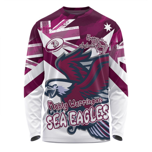 Manly Warringah Sea Eagles Long Sleeve T-shirt - Happy Australia Day We Are One And Free V2