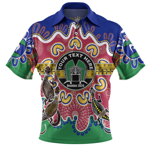 Australia Torres Strait Islands Custom Polo Shirt - Torres Strait Islanders Dhari With Goannas And Dot Art Reunion Polo Shirt Australia Torres Strait Islands Custom Polo Shirt - Torres Strait Islanders Dhari With Goannas And Dot Art Reunion Polo Shirt