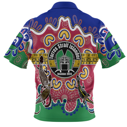 Australia Torres Strait Islands Custom Polo Shirt - Torres Strait Islanders Dhari With Goannas And Dot Art Reunion Polo Shirt Australia Torres Strait Islands Custom Polo Shirt - Torres Strait Islanders Dhari With Goannas And Dot Art Reunion Polo Shirt