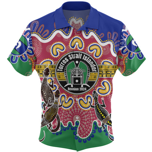 Australia Torres Strait Islands Custom Hawaiian Shirt - Torres Strait Islanders Dhari With Goannas And Dot Art Reunion Hawaiian Shirt