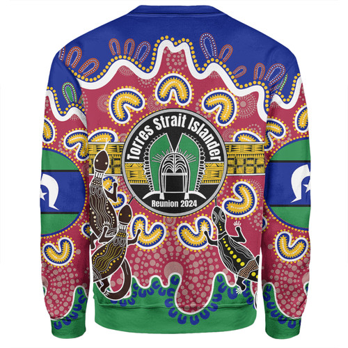 Australia Torres Strait Islands Custom Sweatshirt - Torres Strait Islanders Dhari With Goannas And Dot Art Reunion Sweatshirt Australia Torres Strait Islands Custom Sweatshirt - Torres Strait Islanders Dhari With Goannas And Dot Art Reunion Sweatshirt