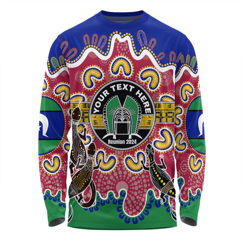 Australia Torres Strait Islands Custom Long Sleeve T-shirt - Torres Strait Islanders Dhari With Goannas And Dot Art Reunion Long Sleeve T-shirt Australia Torres Strait Islands Custom Long Sleeve T-shirt - Torres Strait Islanders Dhari With Goannas And Dot Art Reunion Long Sleeve T-shirt