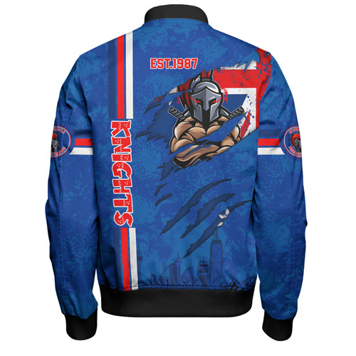Newcastle Knights Bomber Jacket - Happy Australia Day Flag Scratch Style Newcastle Knights Bomber Jacket - Happy Australia Day Flag Scratch Style