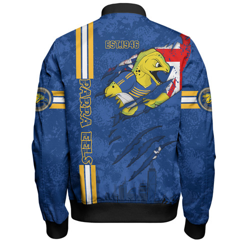 Parramatta Eels Bomber Jacket - Happy Australia Day Flag Scratch Style Parramatta Eels Bomber Jacket - Happy Australia Day Flag Scratch Style