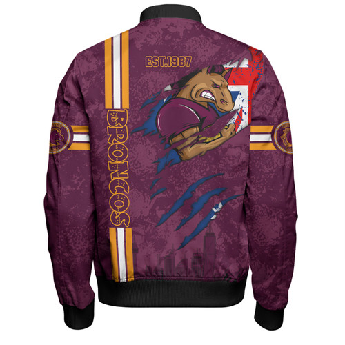 Brisbane Broncos Bomber Jacket - Happy Australia Day Flag Scratch Style Brisbane Broncos Bomber Jacket - Happy Australia Day Flag Scratch Style
