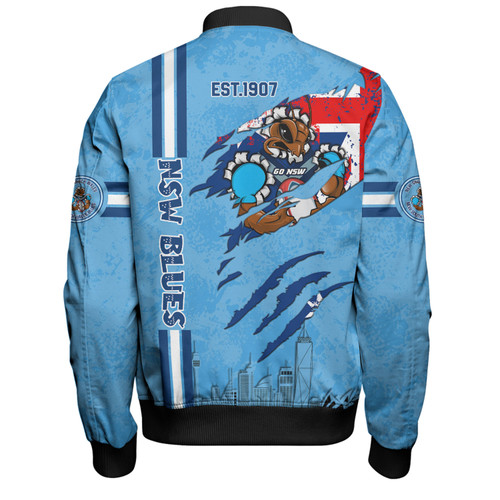 New South Wales Blues Bomber Jacket - Happy Australia Day Flag Scratch Style New South Wales Blues Bomber Jacket - Happy Australia Day Flag Scratch Style