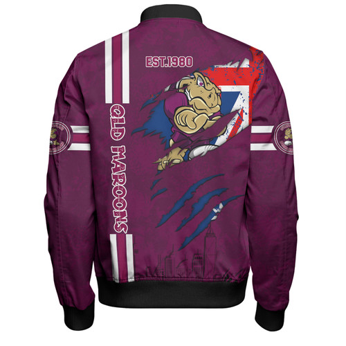 Queensland Maroons Bomber Jacket - Happy Australia Day Flag Scratch Style Queensland Maroons Bomber Jacket - Happy Australia Day Flag Scratch Style