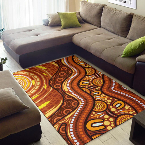 Australia Aboriginal Area Rug - Landscape and The Sun Dot Painting Art Australia Aboriginal Area Rug - Landscape and The Sun Dot Painting Art
