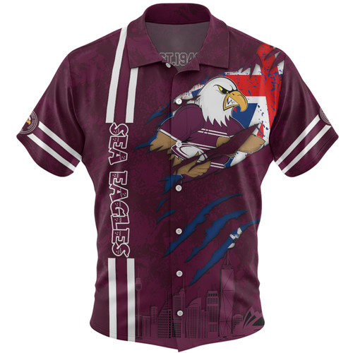 Manly Warringah Sea Eagles Hawaiian Shirt - Happy Australia Day Flag Scratch Style