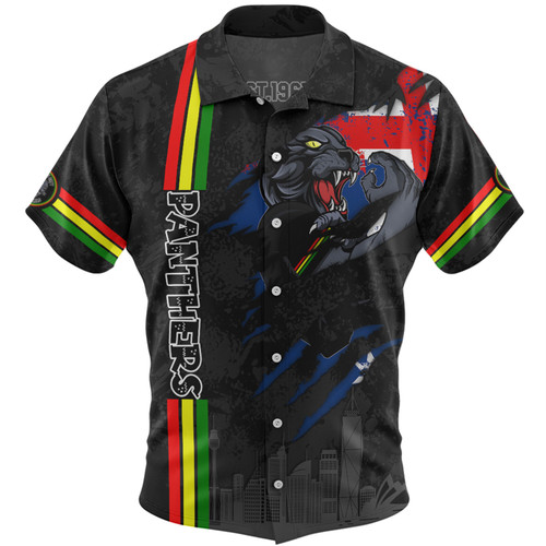 Penrith Panthers Hawaiian Shirt - Happy Australia Day Flag Scratch Style