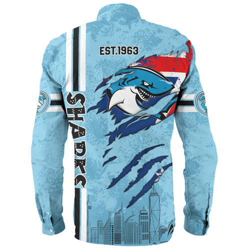 Cronulla-Sutherland Sharks Long Sleeve Shirt - Happy Australia Day Flag Scratch Style Cronulla-Sutherland Sharks Long Sleeve Shirt - Happy Australia Day Flag Scratch Style