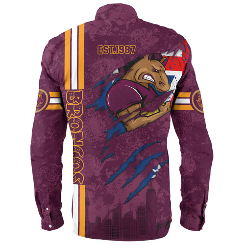Brisbane Broncos Long Sleeve Shirt - Happy Australia Day Flag Scratch Style Brisbane Broncos Long Sleeve Shirt - Happy Australia Day Flag Scratch Style