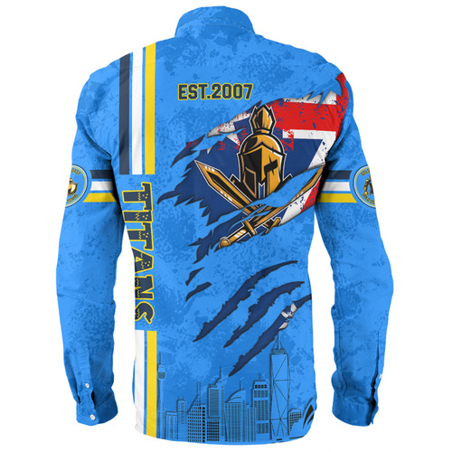 Gold Coast Titans Long Sleeve Shirt - Happy Australia Day Flag Scratch Style Gold Coast Titans Long Sleeve Shirt - Happy Australia Day Flag Scratch Style