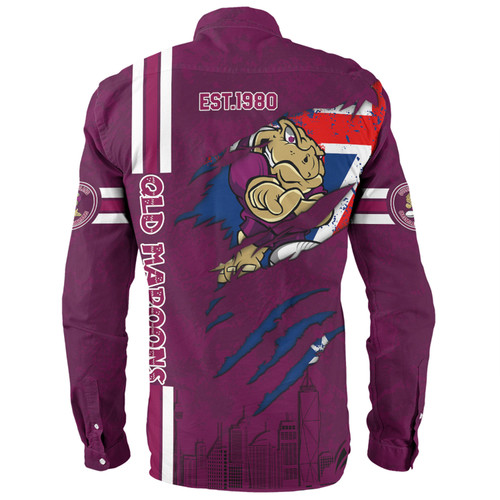 Queensland Maroons Long Sleeve Shirt - Happy Australia Day Flag Scratch Style Queensland Maroons Long Sleeve Shirt - Happy Australia Day Flag Scratch Style