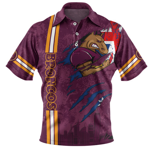 Brisbane Broncos Polo Shirt - Happy Australia Day Flag Scratch Style