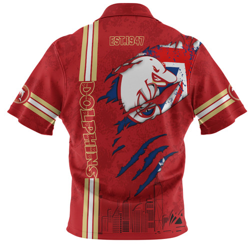 Redcliffe Dolphins Polo Shirt - Happy Australia Day Flag Scratch Style Redcliffe Dolphins Polo Shirt - Happy Australia Day Flag Scratch Style