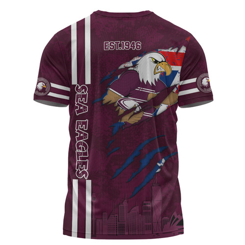 Manly Warringah Sea Eagles T-Shirt - Happy Australia Day Flag Scratch Style Manly Warringah Sea Eagles T-Shirt - Happy Australia Day Flag Scratch Style