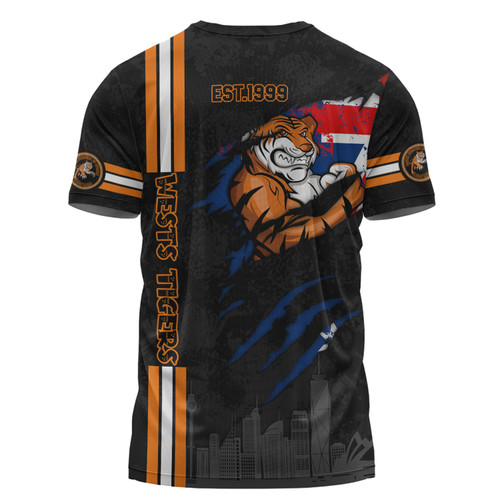 Wests Tigers T-Shirt - Happy Australia Day Flag Scratch Style Wests Tigers T-Shirt - Happy Australia Day Flag Scratch Style