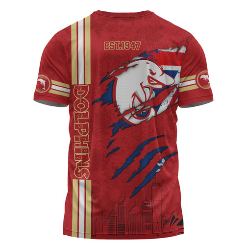Redcliffe Dolphins T-Shirt - Happy Australia Day Flag Scratch Style