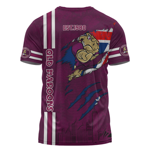 Queensland Maroons T-Shirt - Happy Australia Day Flag Scratch Style Queensland Maroons T-Shirt - Happy Australia Day Flag Scratch Style