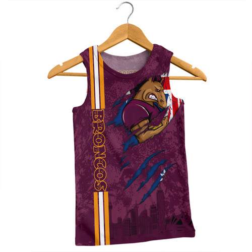 Brisbane Broncos Men Singlet - Happy Australia Day Flag Scratch Style