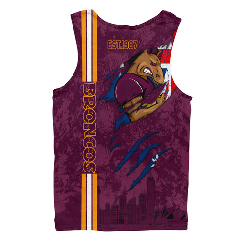 Brisbane Broncos Men Singlet - Happy Australia Day Flag Scratch Style