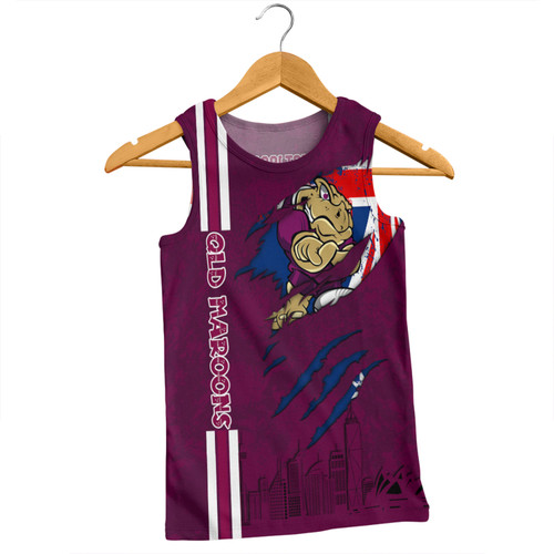 Queensland Maroons Men Singlet - Happy Australia Day Flag Scratch Style