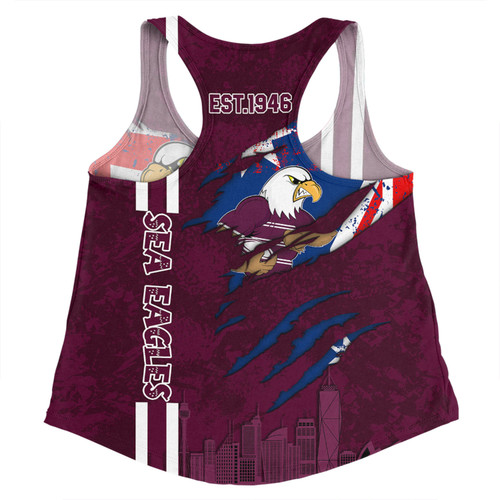 Manly Warringah Sea Eagles Women Racerback Singlet - Happy Australia Day Flag Scratch Style