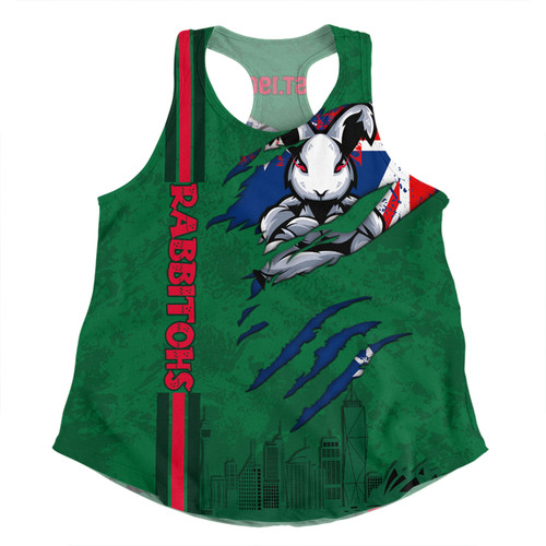 South Sydney Rabbitohs Women Racerback Singlet - Happy Australia Day Flag Scratch Style