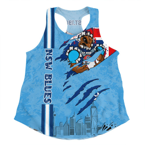 New South Wales Blues Women Racerback Singlet - Happy Australia Day Flag Scratch Style