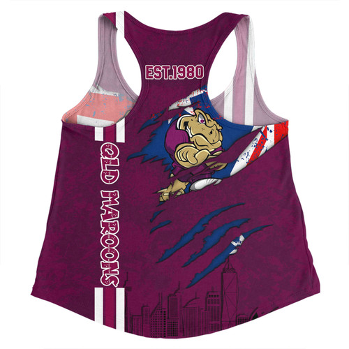 Queensland Maroons Women Racerback Singlet - Happy Australia Day Flag Scratch Style