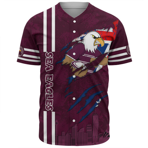 Manly Warringah Sea Eagles Baseball Shirt - Happy Australia Day Flag Scratch Style