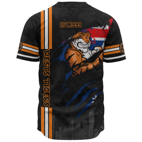 Wests Tigers Baseball Shirt - Happy Australia Day Flag Scratch Style Wests Tigers Baseball Shirt - Happy Australia Day Flag Scratch Style