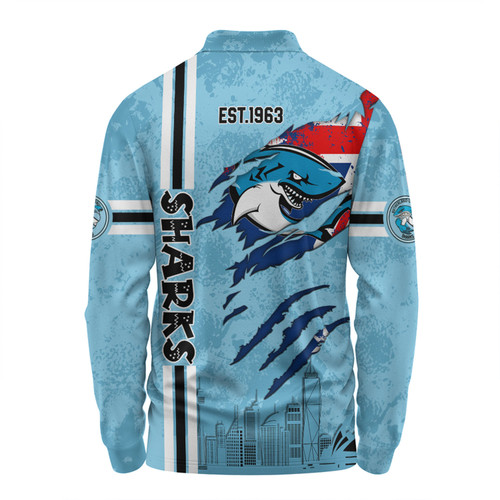 Cronulla-Sutherland Sharks Long Sleeve Polo Shirt - Happy Australia Day Flag Scratch Style Cronulla-Sutherland Sharks Long Sleeve Polo Shirt - Happy Australia Day Flag Scratch Style