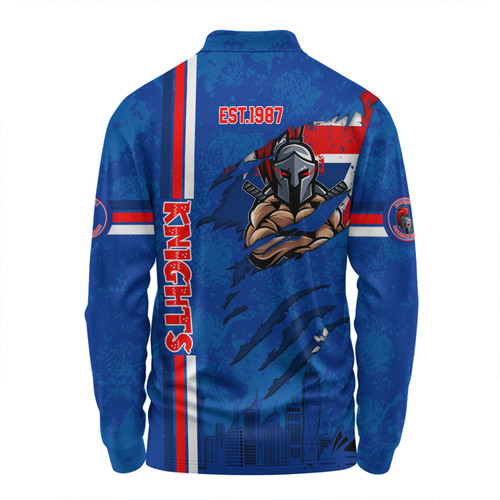 Newcastle Knights Long Sleeve Polo Shirt - Happy Australia Day Flag Scratch Style Newcastle Knights Long Sleeve Polo Shirt - Happy Australia Day Flag Scratch Style
