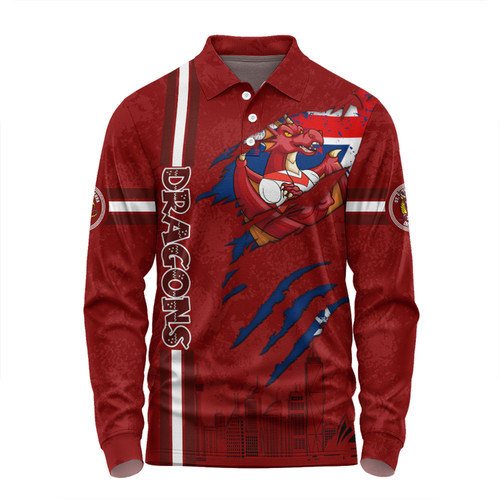 St. George Illawarra Dragons Long Sleeve Polo Shirt - Happy Australia Day Flag Scratch Style