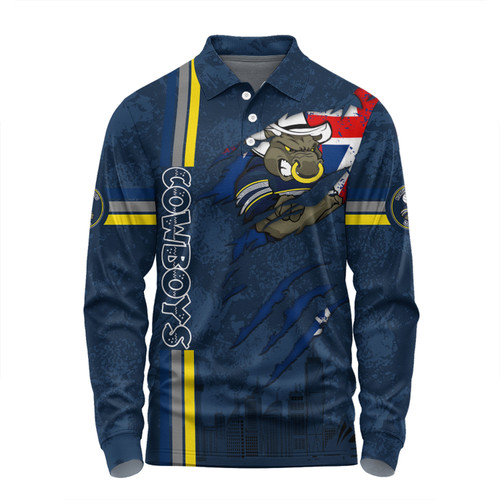 North Queensland Cowboys Long Sleeve Polo Shirt - Happy Australia Day Flag Scratch Style