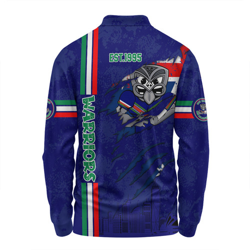 New Zealand Warriors Long Sleeve Polo Shirt - Happy Australia Day Flag Scratch Style