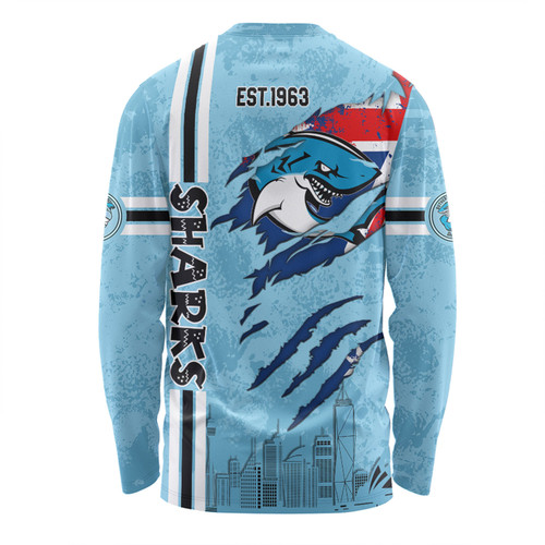 Cronulla-Sutherland Sharks Long Sleeve T-shirt - Happy Australia Day Flag Scratch Style Cronulla-Sutherland Sharks Long Sleeve T-shirt - Happy Australia Day Flag Scratch Style